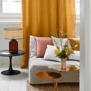 Carlina ocher and black bourdon stitch black eyelet curtain