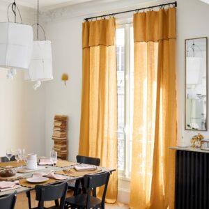 Carlina ocher and black bourdon stitch panel curtain