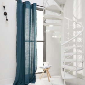 Carlina petrol blue and black bourdon stitch black eyelet curtain