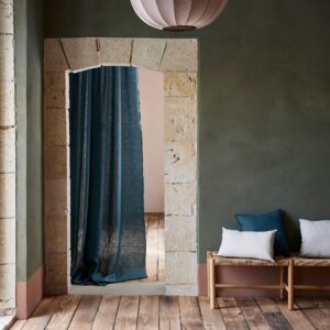 Carlina petrol blue and black bourdon stitch panel curtain