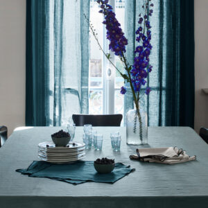 Carlina petrol blue and black bourdon stitch pencil pleat curtain