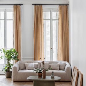 Carlina sand beige and black bourdon stitch panel curtain