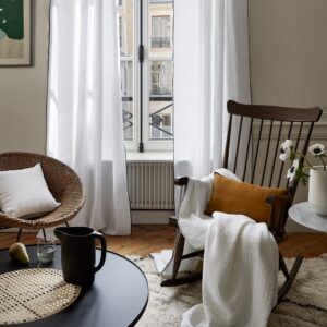 Carlina white and black bourdon stitch black eyelet curtain