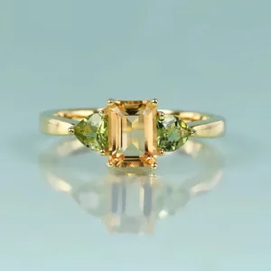 Citrine and peridot citrine engagement ring in gold silver and rose gold