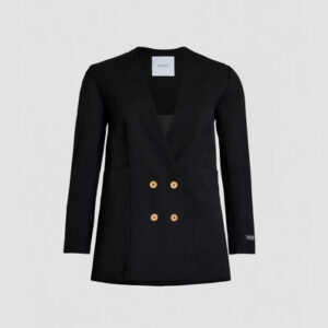 Collarless double-breasted jacket in tech wool - Black - 44