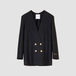 Collarless double-breasted wool jacket - Black - 44