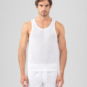 Cotton Mesh Tank Top: White