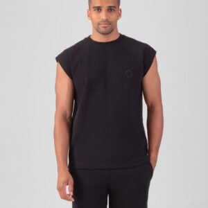 Cotton Piqué Sleeveless Sweatshirt w. Piping: Black
