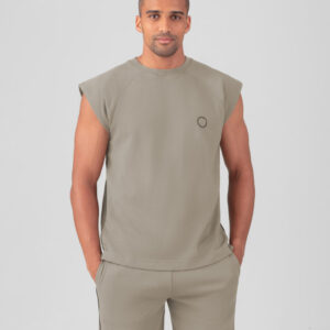 Cotton Piqué Sleeveless Sweatshirt w. Piping: Dusty Beige