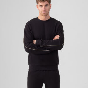 Cotton Piqué Sweatshirt w. Piping: Black
