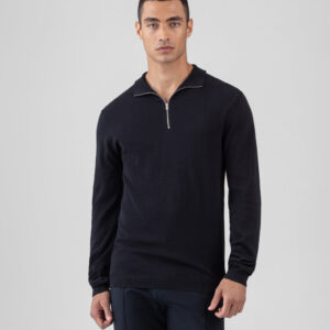 Cotton Silk RD Polo Long Sleeved: Black