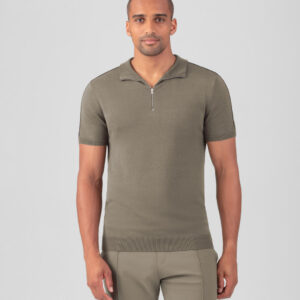 Cotton-Silk RD Polo w. Piping: Dusty Beige