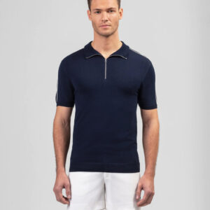 Cotton Silk RD Polo w. Piping: Navy