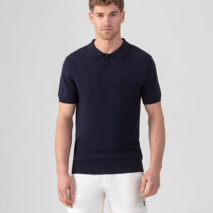 Cotton Tennis Polo w. Vertical Lines: Navy