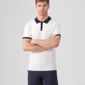 Cotton Tennis Polo w. Vertical Lines: Off White
