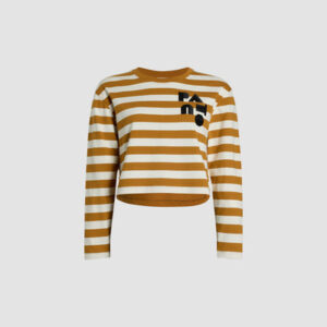 Cropped Breton stripe top in organic cotton - Beige and White - XXL