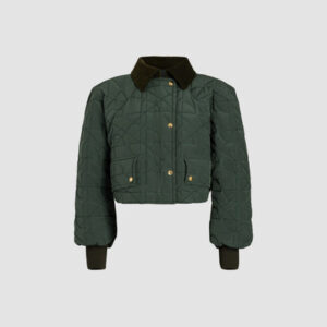 Cropped quilted bomber in recycled nylon - Bottle Green - 44