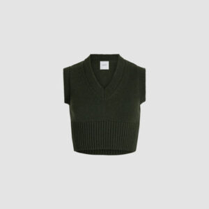 Cropped vest in sustainable wool and cashmere - Bottle Green - XL