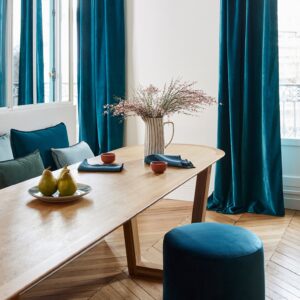 Dario duck blue and black bourdon stitch black eyelet curtain