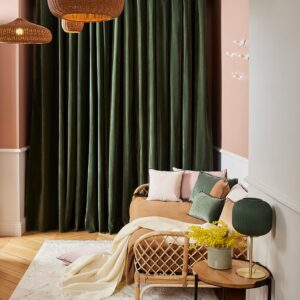 Dario khaki green and black bourdon stitch black eyelet curtain
