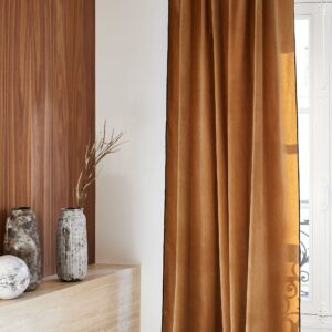 Dario light brown and black bourdon stitch black eyelet curtain