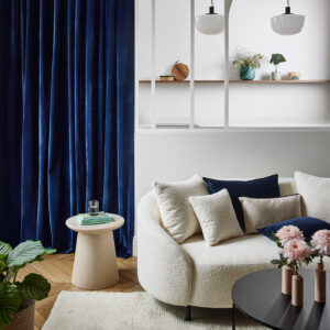 Dario night blue and black bourdon stitch black eyelet curtain