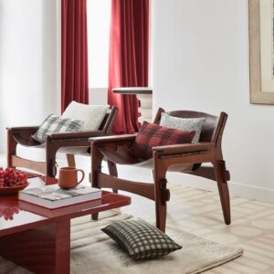 Dario red and black bourdon stitch black eyelet curtain