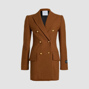 Double-breasted jacket in sustainable wool and organic cotton tweed - Autumn Leaf - 44