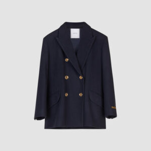 Double-breasted wool and cashmere jacket - Navy - 44