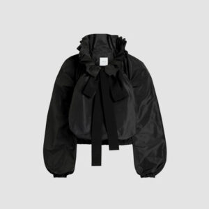 Drawstring collar top in organic cotton - Black - 44