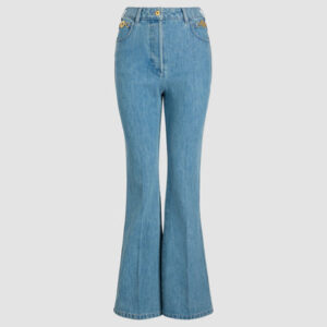Flared trousers in organic cotton denim - Ice Blue - 44