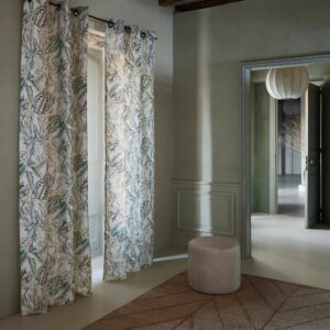 Kelady ivory and green gold eyelet curtain