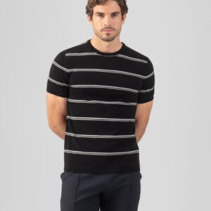 Knitted Striped T-Shirt: Black