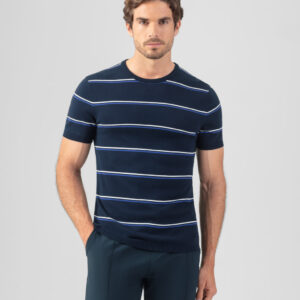 Knitted Striped T-Shirt: Navy