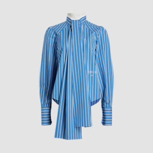 Lavallière blouse in printed sustainable cotton - Victoria Blue Stripes - 44