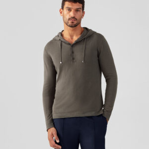 Light Cotton-Silk Hoodie Sweater: Army Green