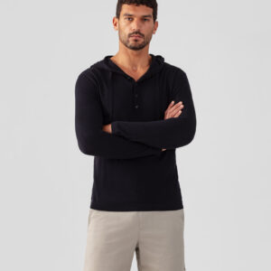 Light Cotton-Silk Hoodie Sweater: Black