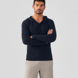 Light Cotton-Silk Hoodie Sweater: Navy