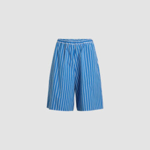 Longline shorts in printed sustainable cotton - Victoria Blue Stripes - 44