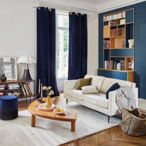 Matia night blue gold eyelet curtain