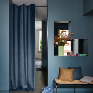 Matia storm blue gold eyelet curtain