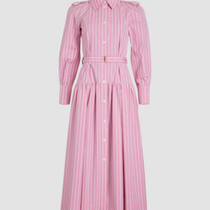 Maxi shirt dress in printed sustainable cotton - Pink Stripes - 44