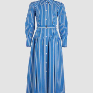 Maxi shirt dress in printed sustainable cotton - Victoria Blue Stripes - 44