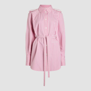 Mini shirt dress in printed sustainable cotton - Pink Stripes - 44