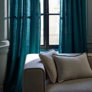 Nino lagoon blue and black festoon black eyelet curtain