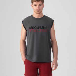Organic Cotton Sleeveless Sweatshirt "DISCIPLINE DISCIPLE": Lava Grey