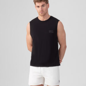 Organic Cotton Sleeveless T-Shirt w. Piping: Black