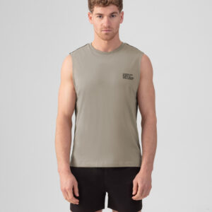 Organic Cotton Sleeveless T-Shirt w. Piping: Dusty Beige