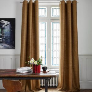 Orsso chestnut brown silver eyelet curtain