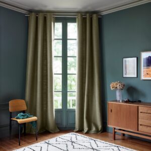 Orsso olive green silver eyelet curtain